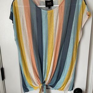 Multi color striped shirt with tie detail